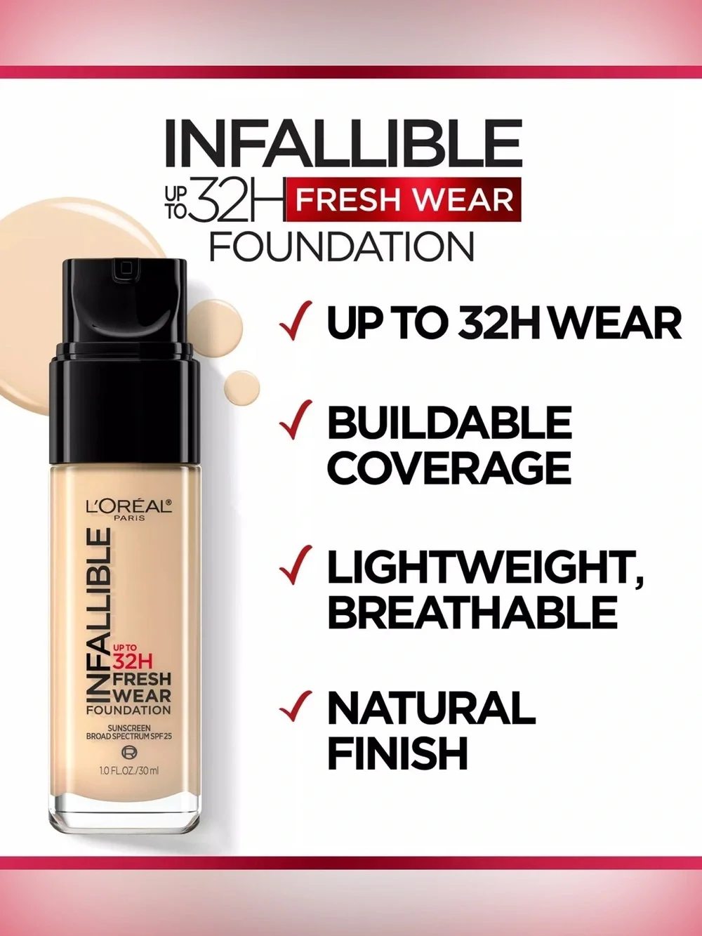L'Oréal Infallible Up to 32 Hour Fresh Wear Foundation - 405 Porcelain, NEW